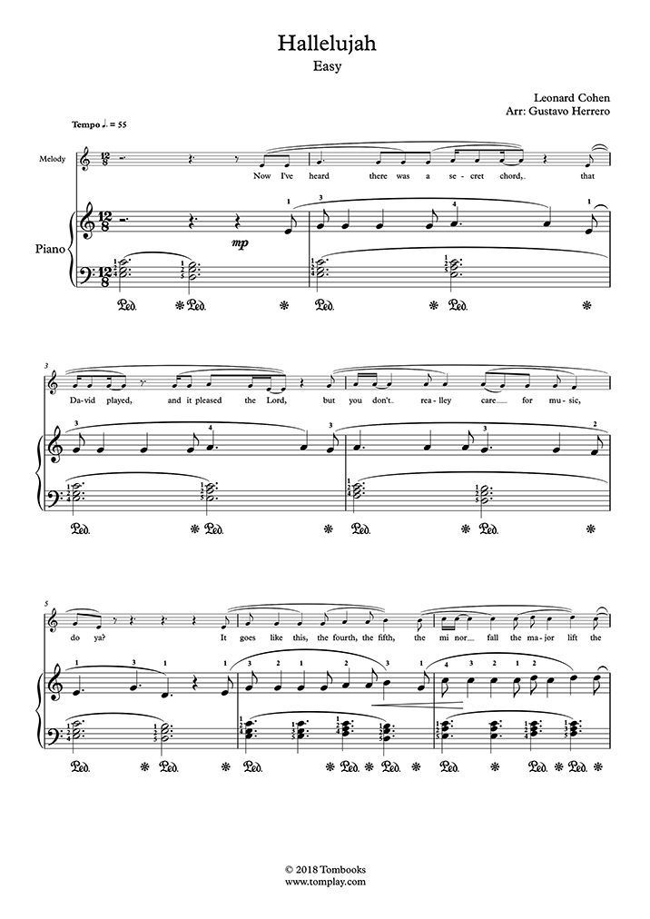 Partition Piano Hallelujah (niveau facile, avec orchestre) (Cohen)